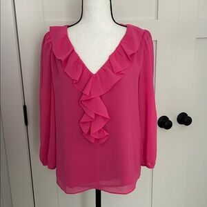J. Crew Pink Ruffled V-Neck Blouse